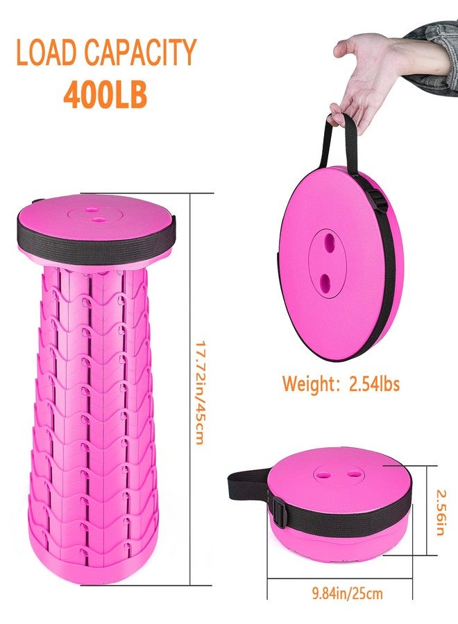 Boreeman Upgraded Folding Stool Lightweight Yet More Sturdy with Load Capacity 400lbs Portable Collapsible Stool Retractable Stool for Camping Fishing Hiking BBQ (Pink) - Image 2