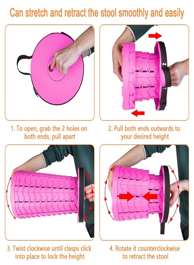 Boreeman Upgraded Folding Stool Lightweight Yet More Sturdy with Load Capacity 400lbs Portable Collapsible Stool Retractable Stool for Camping Fishing Hiking BBQ (Pink) - Image 5