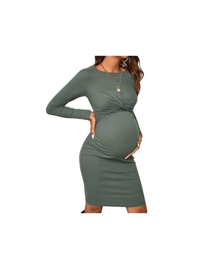 Generic - Women's Maternity Twist Front Long Sleeve Round Neck Bodycon Dress - Image 1