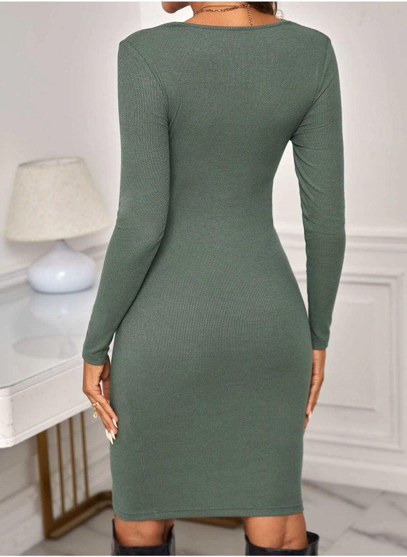 Generic - Women's Maternity Twist Front Long Sleeve Round Neck Bodycon Dress - Image 1
