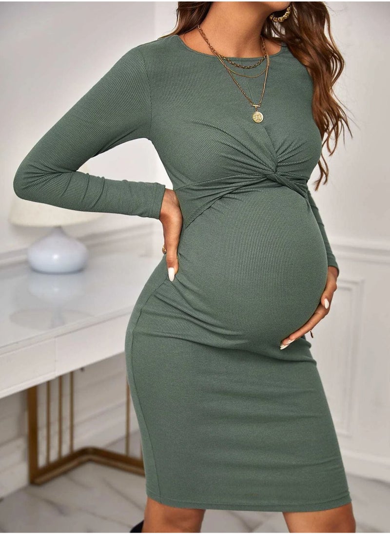 Generic - Women's Maternity Twist Front Long Sleeve Round Neck Bodycon Dress - Image 1