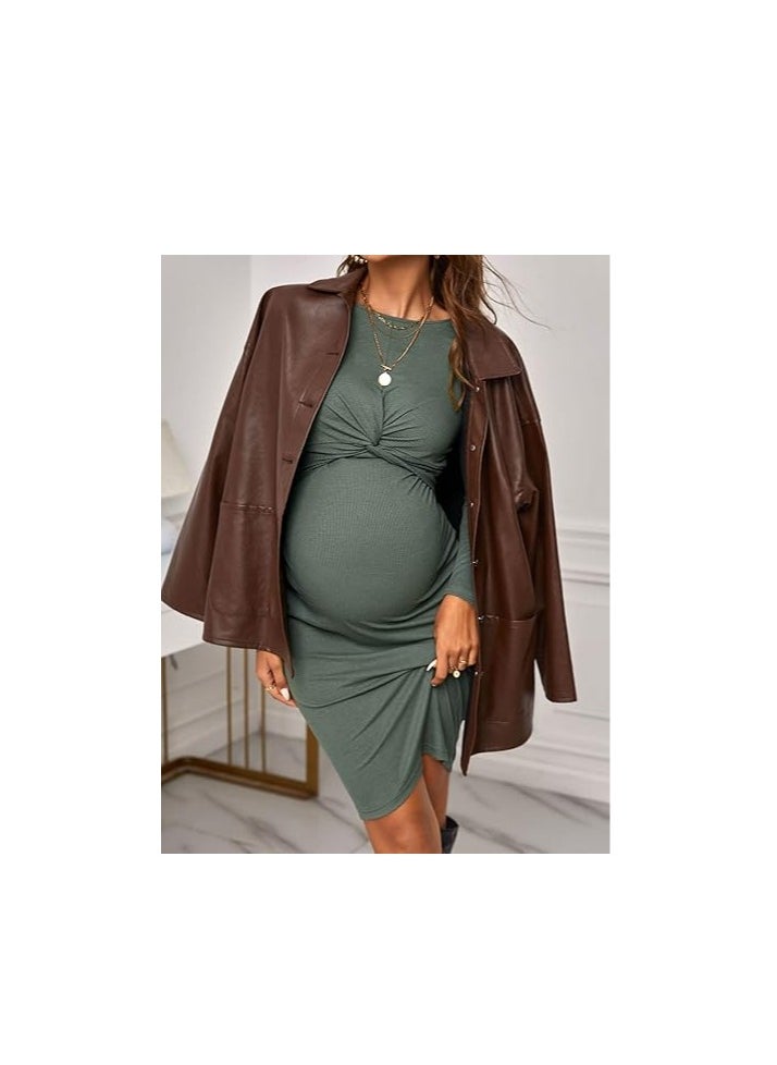 Generic - Women's Maternity Twist Front Long Sleeve Round Neck Bodycon Dress - Image 1