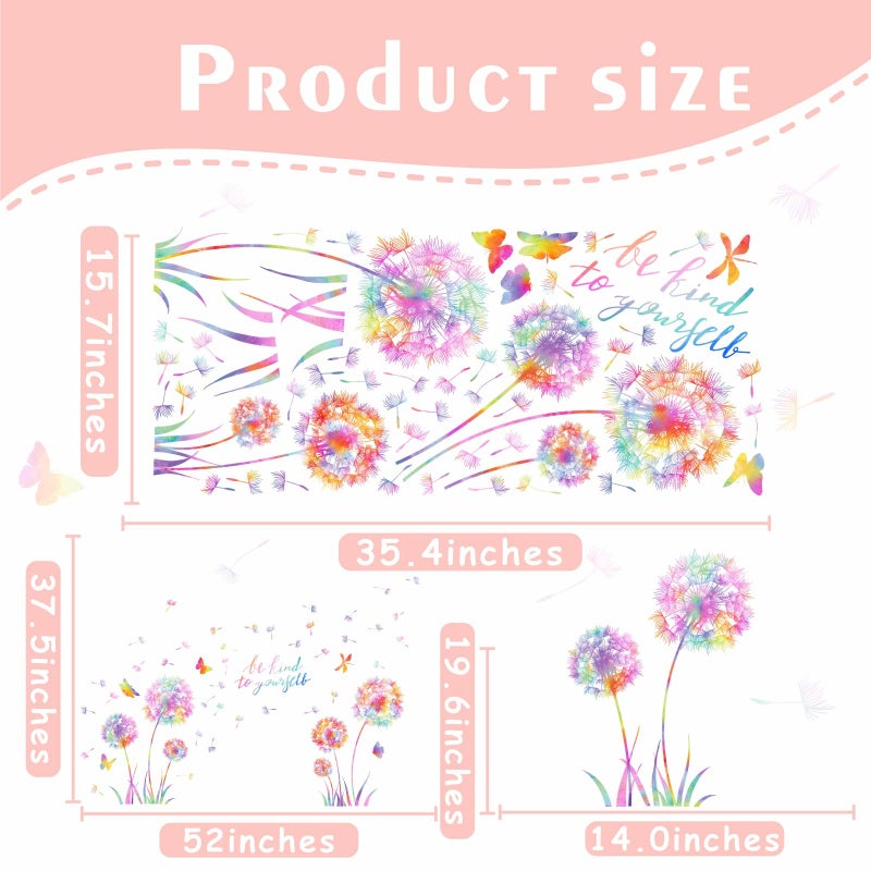 HATARU Large Dandelion Wall Decals Colorful Flower Wall Decals Peel and Sticks Wall Art Sticker Floral Butterflies Dragonfly Wall Murals Sticker Inspirational Wall Stickers for Girl Bedroom Living Room Decor - Image 5