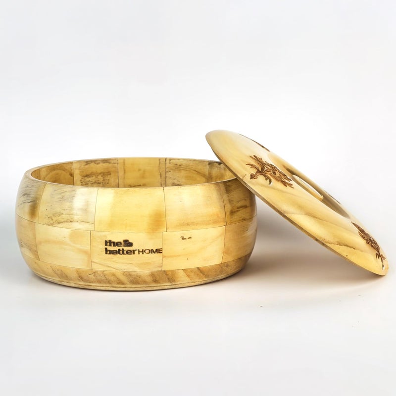 The Better Home المنزل الأفضل | صندوق شباتي خشبي للمطبخ (2.5 لتر) | دبا مع غطاء | كسرولة لتقديم الطعام | صندوق شباتي | تخزين (منقوش)  - Image 2