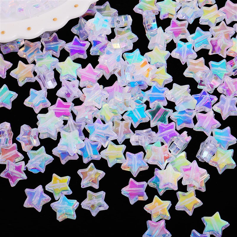 Grevosea 200pcs Acrylic Star Beads 10mm AB Charming Shape Mix for DIY Jewelry Making Necklace Rainbow Bracelet Cute Pastel Colorful