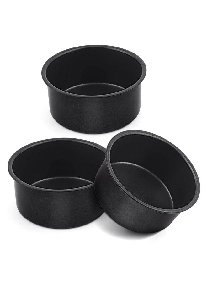 E-far 4 Inch Cake Pan Set Of 3 Nonstick Stainless Steel Mini Round Cake Pans Tin Small Size For Baking Smash Cakes/Cheesecake Stainless Steel Core & Nontoxic Coating Straight Side & 2 Inch Deep - Image 1