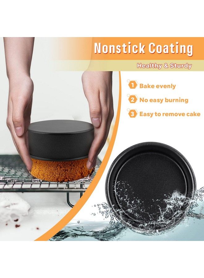 E-far 4 Inch Cake Pan Set Of 3 Nonstick Stainless Steel Mini Round Cake Pans Tin Small Size For Baking Smash Cakes/Cheesecake Stainless Steel Core & Nontoxic Coating Straight Side & 2 Inch Deep - Image 4