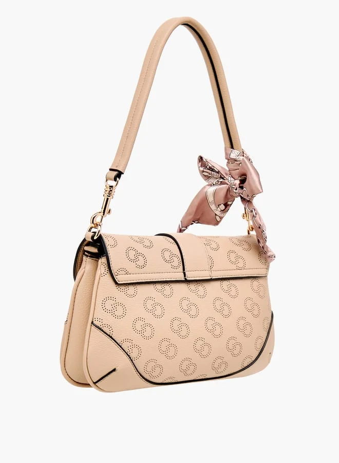 Celeste Women Monogram Print Satchel Bag with Detachable Strap and Flap Closure