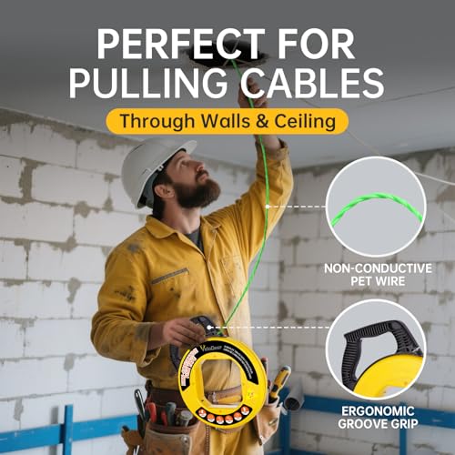 YeloDeer Non-Conductive Fish Tape Wire Puller 197 FT x 4.5 mm with Gloves and 7 Adapters, Flexible PET Wire Fishing Tools for Walls and Electrical Conduit, Rust-Proof - Image 5