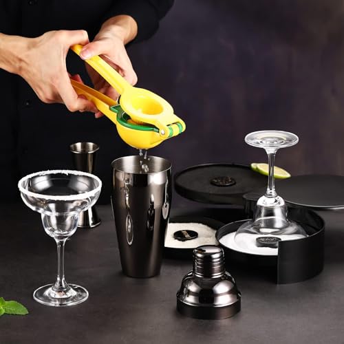 USEEKRIL Margarita Kit - Set of 2 Margarita Glasses (8.5oz), 3-Tier Salt Rimmer, Stainless Cocktail Shaker & Jigger, Coasters，Cocktails Cards，Citrus Squeezer and More - Margarita Kit Gift Set - Image 4