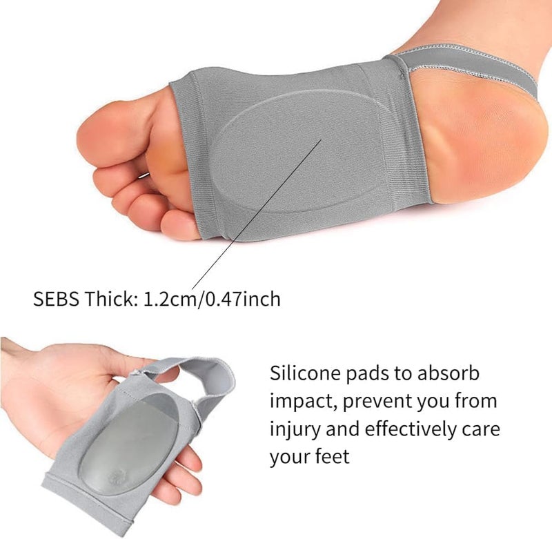 SEFLICA® Flat Foot Arch Support for Men & Women | Medial Arch Support for Flat Feet Correction Sleeve with Cushion | Plantar Fasciitis Leg Foot Support Pain Relief Product | Free Size - 1 Pair, Grey - Image 3