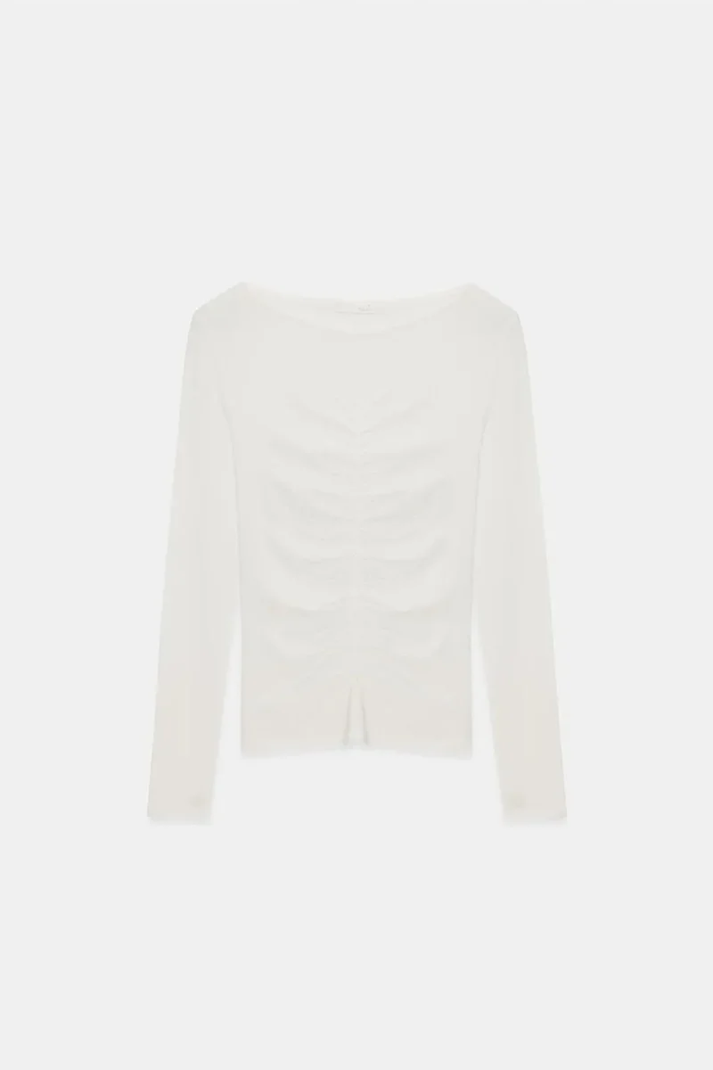 Dilvin White DILVIN Slim Fit Boat Neck Long Sleeve Blouse for Women | Best Price UAE