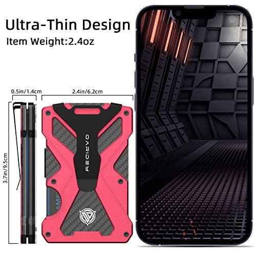 Oaridey Minimalist Wallet for Men- Slim Aluminum Metal Money Clip Wallet with Clear ID Card Holder, Carbon Fiber Wallet, RFID Blocking,Holds up 15 Cards with Cash Clip,Ultra-Thin Tactical Wallet- Red - Image 3
