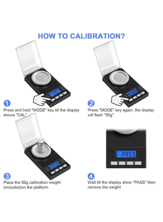 Milligram Scale 50g/0.001g, Portable Jewelry Scale .001 Gram Accuracy, Mg Scale, Powder Scale, Microgram Scale, Milligram Scale for Powder Medicine with Tray/Tweezers/Calibration Weight - Image 4