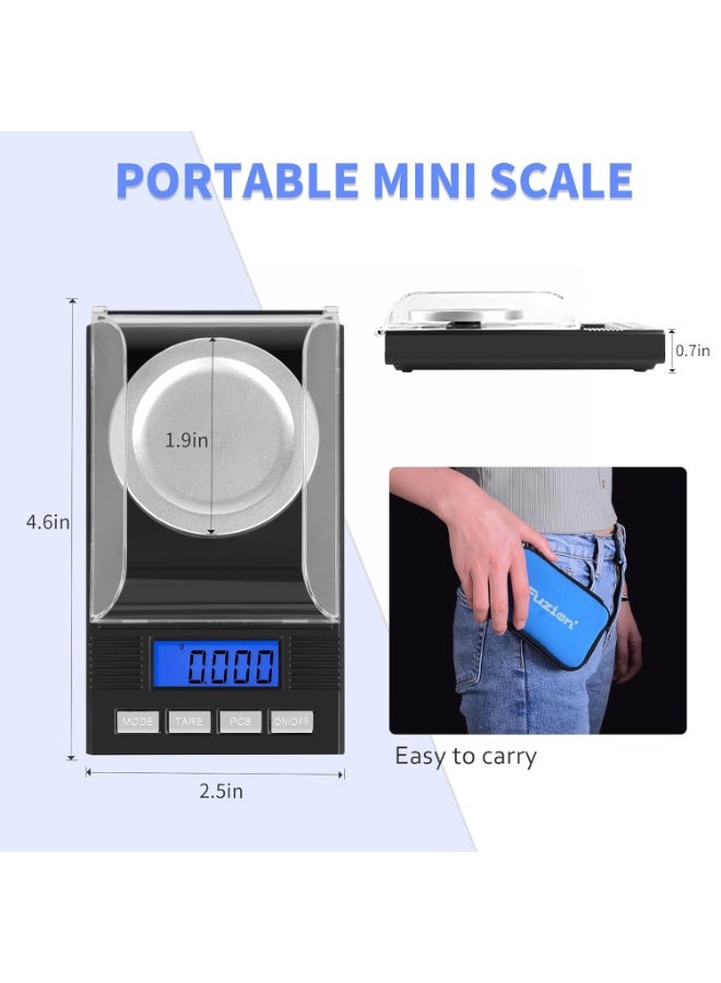 Milligram Scale 50g/0.001g, Portable Jewelry Scale .001 Gram Accuracy, Mg Scale, Powder Scale, Microgram Scale, Milligram Scale for Powder Medicine with Tray/Tweezers/Calibration Weight - Image 3