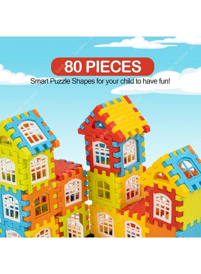 بيبي بايبي، 80 قطعة من مكعبات البناء البلاستيكية، منزل للأطفال، ألعاب مكعبات ألغاز، ألعاب تعليمية للتكديس | ألعاب مكعبات بناء للأطفال من سن 3 سنوات فما فوق (المهندس المعماري الصغير) - Image 5