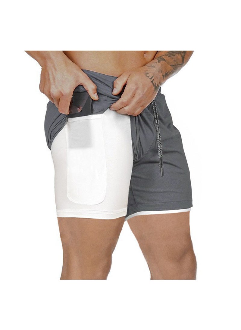 2024 Hot Selling Cross-Border Fitness Muscle Mens Sports Shorts Double Layer Running Training Sports Outdoor Casual Pants Dk-04 dark gray 