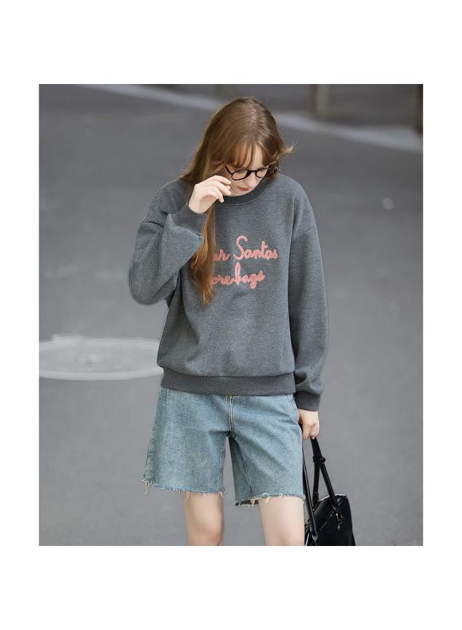 Tonlion Autumn Women's Pink Letter Chain Embroidered Crewneck Sweatshirt - Image 1