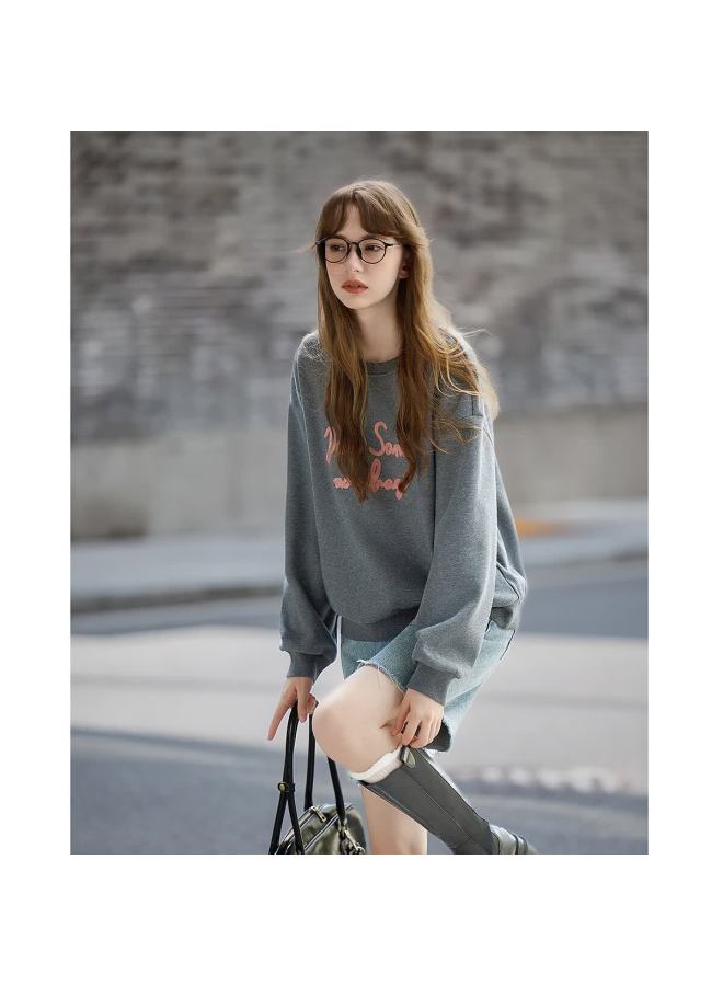 Tonlion Autumn Women's Pink Letter Chain Embroidered Crewneck Sweatshirt - Image 2