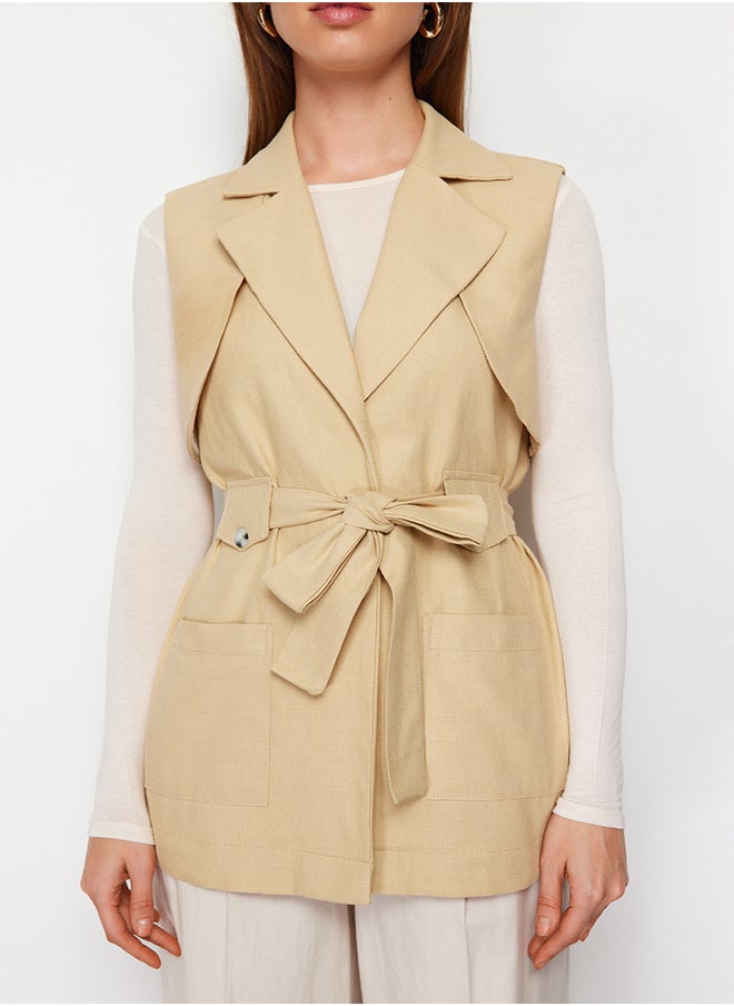 trendyol - Beige Finike Belt Detailed Woven Vest TCTSS24YL00008 - Image 1