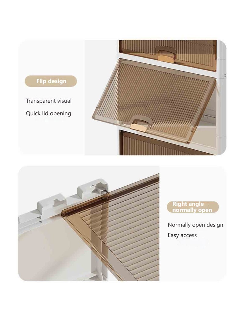 Organization Cabinet Foldable Plastic Storage Drawer, Storage Box with Bamboo Board, Plastic Organizing Cupboard 58*35*93.5cm