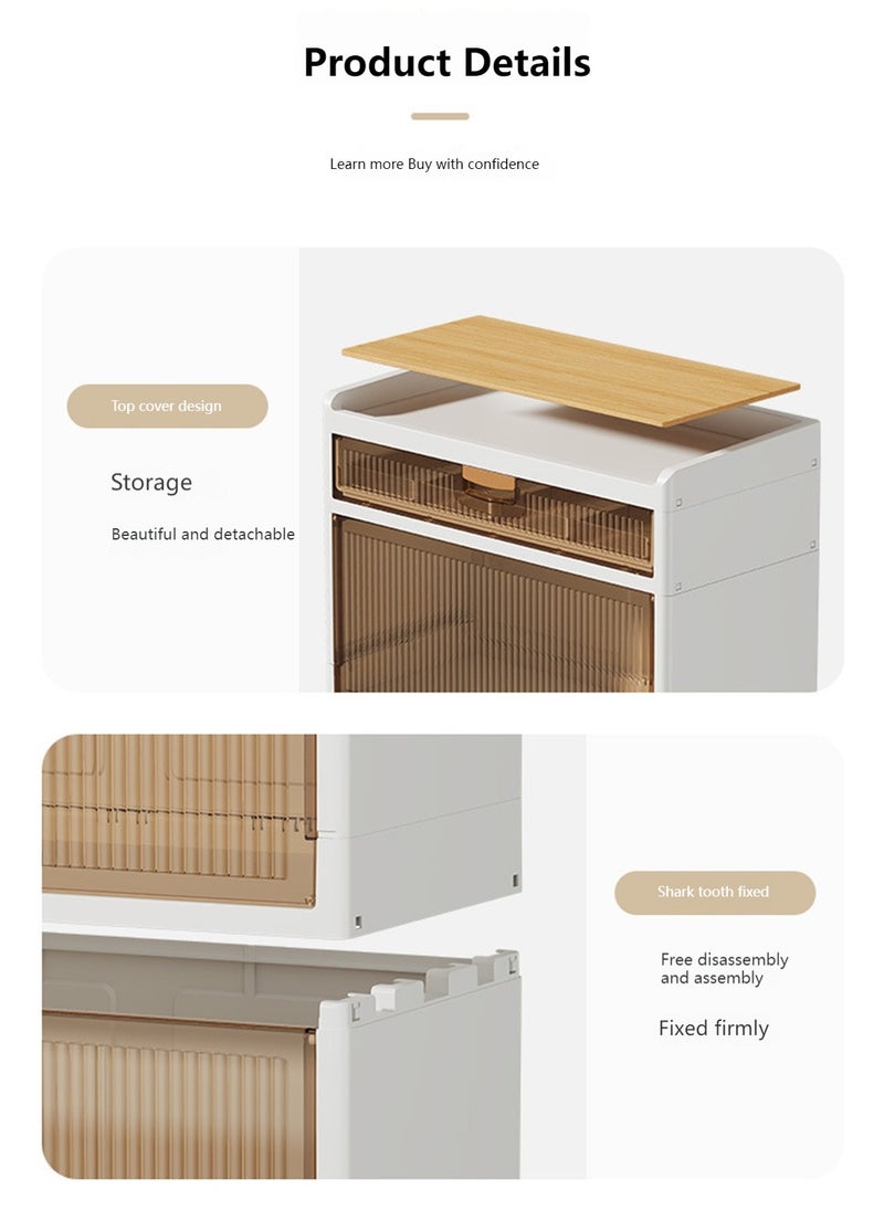 Organization Cabinet Foldable Plastic Storage Drawer, Storage Box with Bamboo Board, Plastic Organizing Cupboard 58*35*93.5cm