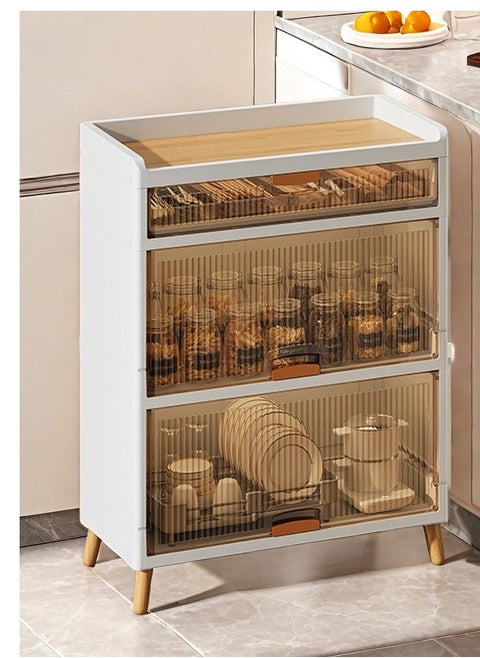 Organization Cabinet Foldable Plastic Storage Drawer, Storage Box with Bamboo Board, Plastic Organizing Cupboard 58*35*93.5cm