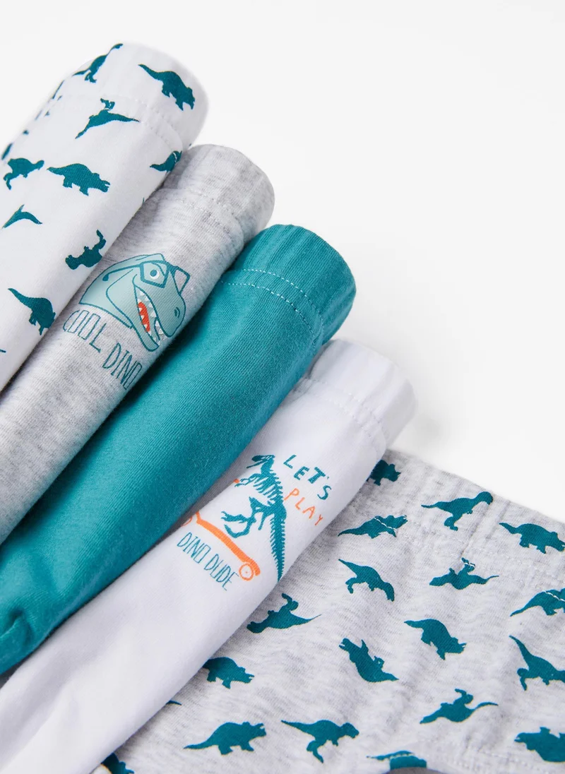 زيبي 5-Pack Cotton Briefs for Boys 'Dinosaurs', Green/Grey/White