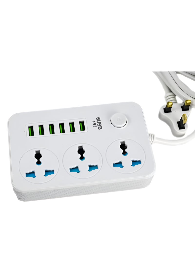 Power Strips Extension Cord 3 Outlets Power Socket with 6 USB Ports Universal Charging Socket with 2M Bold Extension Cord - Image 1