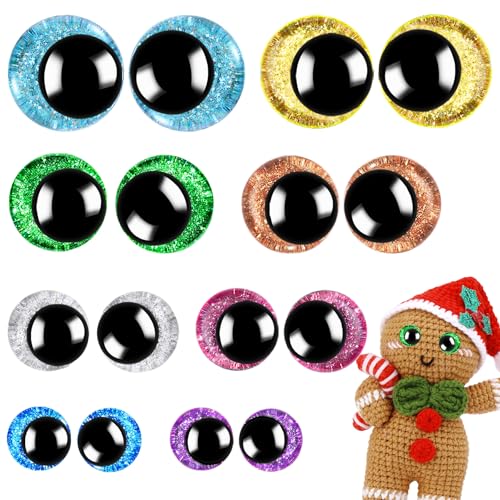 KIGEAPUEL 160PCS Large Safety Eyes for Amigurumi 3D Glitter Crochet Doll with Washers for DIY Puppets Bear Crafts Animals Amigurumi Making Supplies(12-18mm) - Image 1