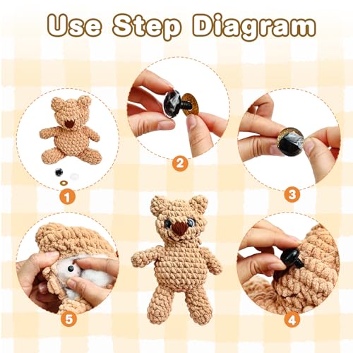 KIGEAPUEL 160PCS Large Safety Eyes for Amigurumi 3D Glitter Crochet Doll with Washers for DIY Puppets Bear Crafts Animals Amigurumi Making Supplies(12-18mm) - Image 5