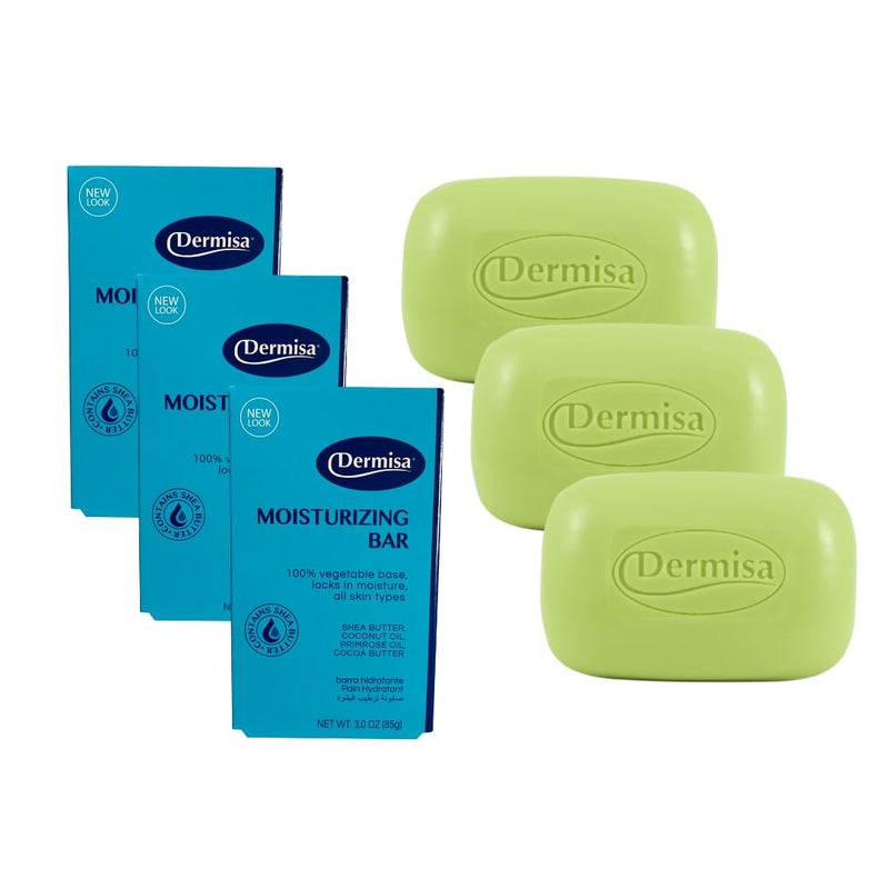 Dermisa Moisturizing Bar  with Cocoa Butter Coconut Oil and Shea Butter  NO PARABENS  Pack of 3