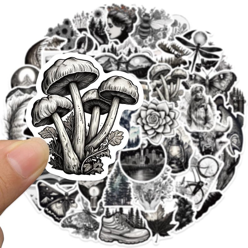 Pigbit 60Pcs Black White Outdoor Travel Nature Stickers - Vinyl Waterproof Forest Wildlife Camping Stickers for Water Bottles,Laptops,Scrapbooks,Luggage - Image 2