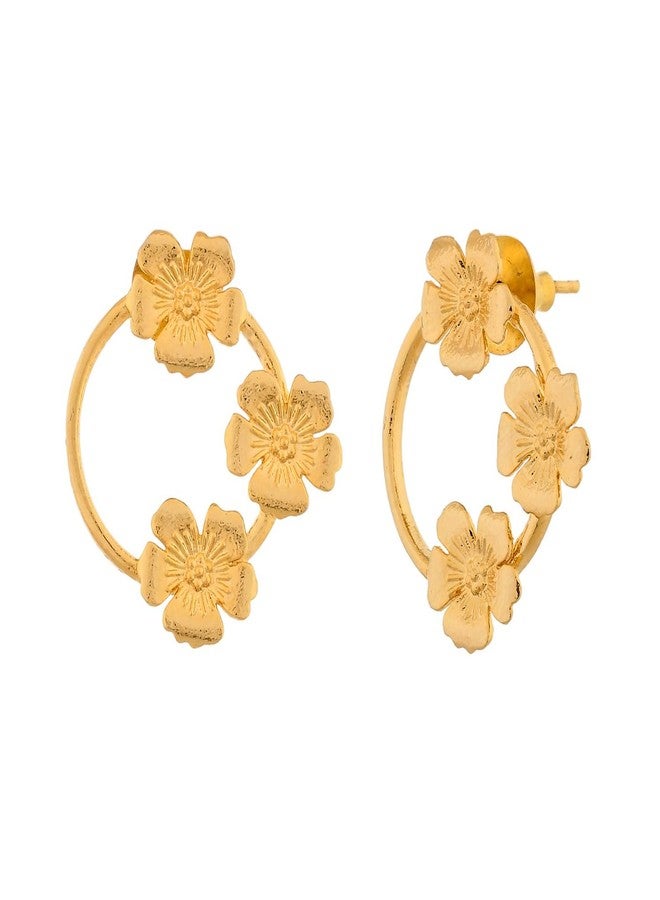 Voylla Hawaii Hibiscus Stud Earrings For Women Anti Tarnish Floral Boho Vacation Travel Tropical Everyday Wear Designer Stud Earrings Gift For Women - Image 1