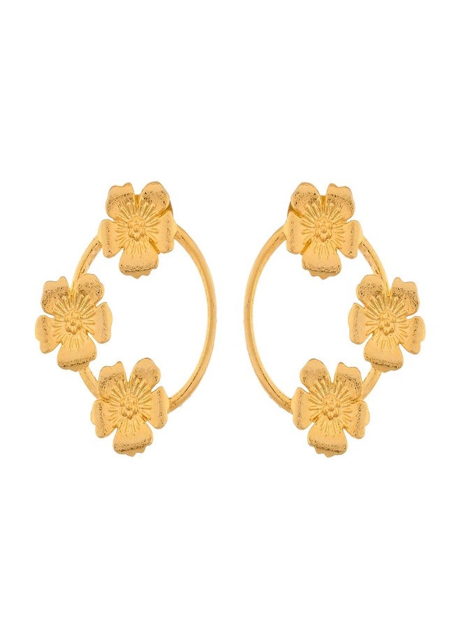 Voylla Hawaii Hibiscus Stud Earrings For Women Anti Tarnish Floral Boho Vacation Travel Tropical Everyday Wear Designer Stud Earrings Gift For Women - Image 4