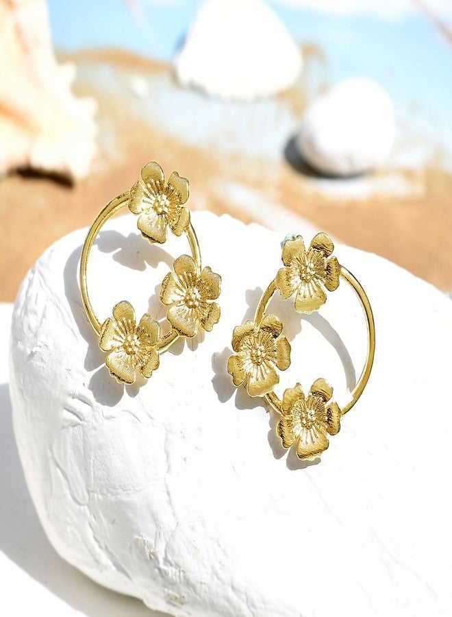 Voylla Hawaii Hibiscus Stud Earrings For Women Anti Tarnish Floral Boho Vacation Travel Tropical Everyday Wear Designer Stud Earrings Gift For Women - Image 2