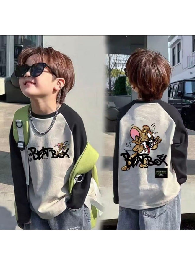 Cotton Long-sleeved T-shirt New Autum Baby Round Neck Cartoon Tops For Boys And Girls, Medium And Large Kidsren's Casual Bottoming Shirts - Image 1