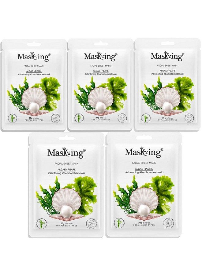 MASKING Bamboo Facial Sheet Mask Of Algae & Pearl For Skin Toning Ideal For Women & Men 20Ml Each (Pack Of 5) - Image 2