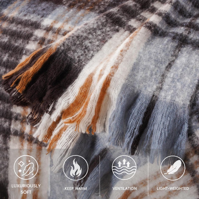 BATTILO Plaid Throw Blanket for Couch Bed, Soft Mohair Tartan Plaid Blanket, Farmhouse Style Checkered Pattern, Bluish Grey Throw Blankets for Home Decor(50"x60") - Image 5