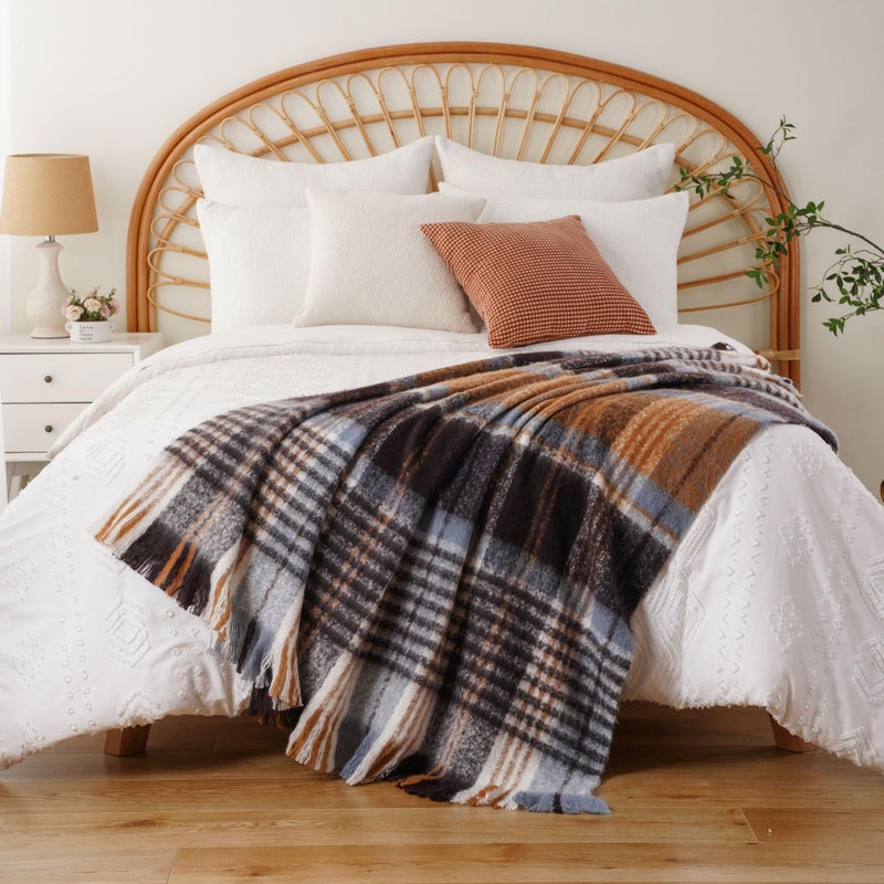 BATTILO Plaid Throw Blanket for Couch Bed, Soft Mohair Tartan Plaid Blanket, Farmhouse Style Checkered Pattern, Bluish Grey Throw Blankets for Home Decor(50"x60") - Image 3