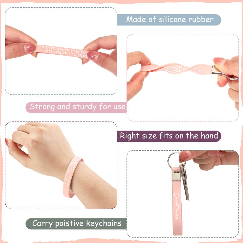 Sureio 24 Pcs Motivational Silicone Wristband Rubber Inspirational Keychain for Employee Teacher Student(Fresh Color) - Image 5
