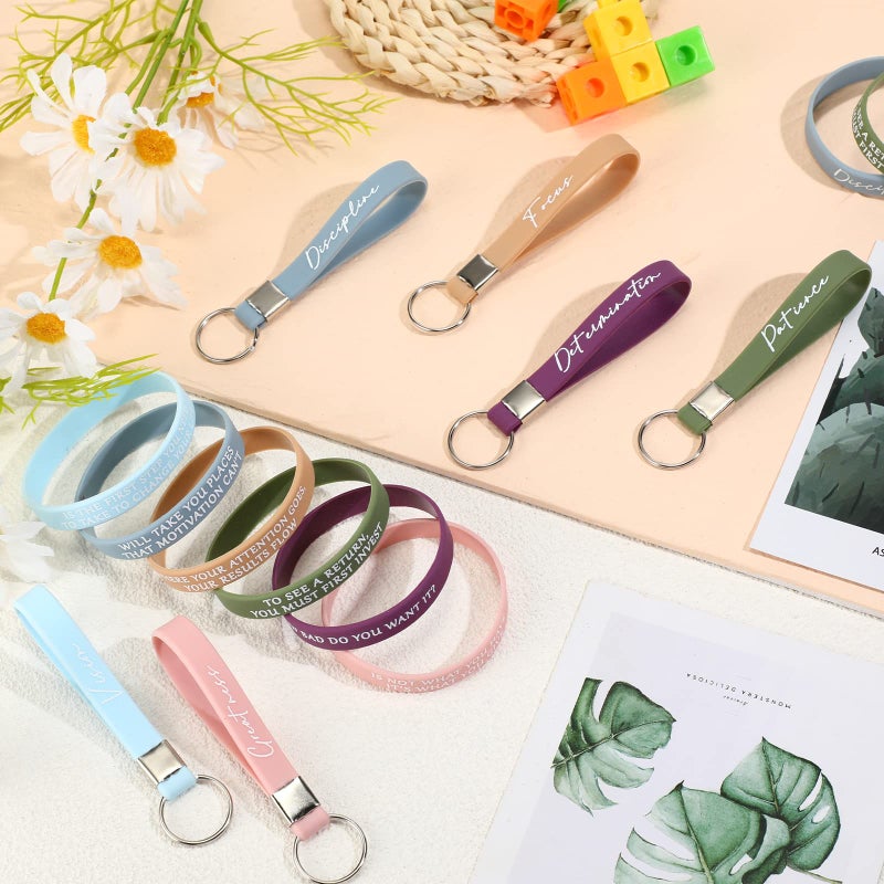 Sureio 24 Pcs Motivational Silicone Wristband Rubber Inspirational Keychain for Employee Teacher Student(Fresh Color) - Image 4