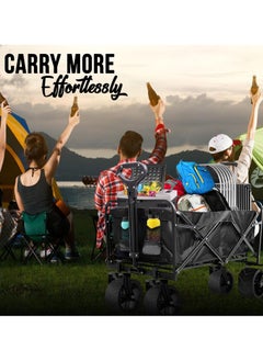 HOPHOP 150 kg Collapsible Folding Wagon,Portable Large Wagon Trolley cart, Bearing Large Capacity Beach Garden Shopping Carts & Stroller Wagon, Utility Adjustable Handle Outdoor Camping with Big Wheels  - Image 2
