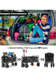 HOPHOP 150 kg Collapsible Folding Wagon,Portable Large Wagon Trolley cart, Bearing Large Capacity Beach Garden Shopping Carts & Stroller Wagon, Utility Adjustable Handle Outdoor Camping with Big Wheels  - Image 4