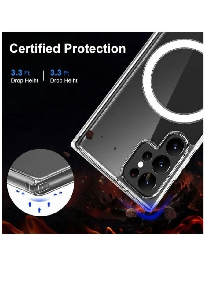 ARMOR - Samsung Galaxy S24 Ultra Case Cover Support Magsafe Charger Charging Thin Shockproof and Transparent Non-yellow Case Clear - Image 1