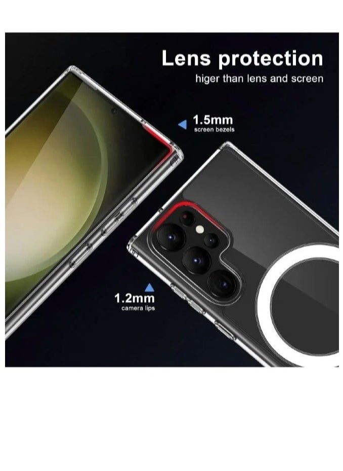 ARMOR - Samsung Galaxy S24 Ultra Case Cover Support Magsafe Charger Charging Thin Shockproof and Transparent Non-yellow Case Clear - Image 1