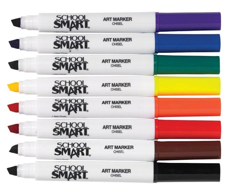 School Smart Chisel Tip Art Markers for School Home and More Assorted Colors Pack of 8
