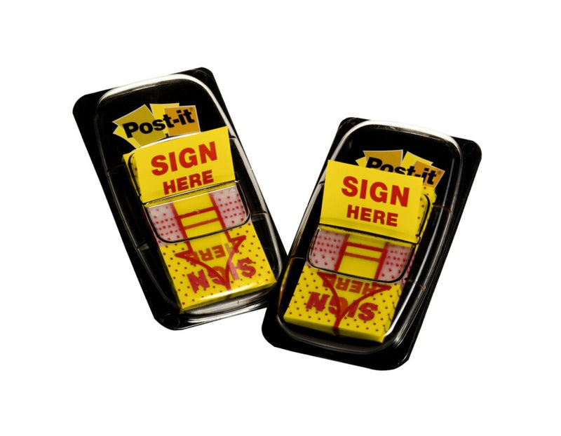 Post-it Message Flags, Sign Here, 50/Dispenser, 2 Dispensers/Pack, 1 in Wide, Yellow (680-SH2) - Image 5