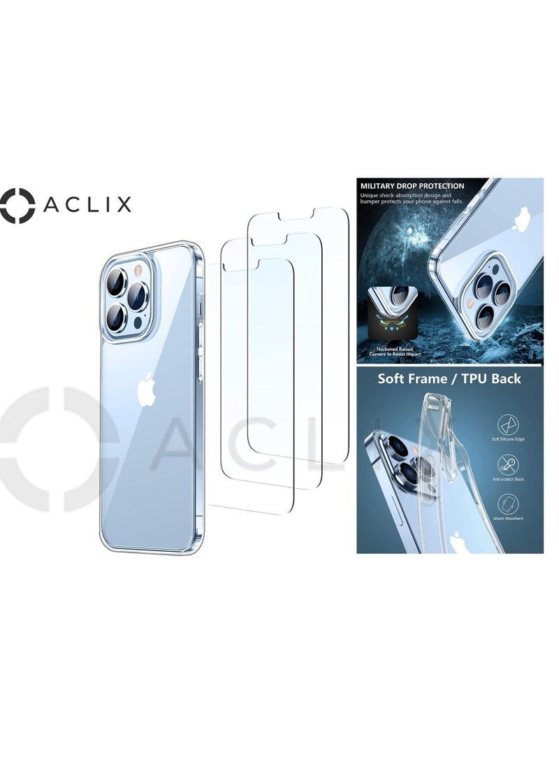 ACLIX 4 in 1 iPhone 13 ProMax with A Glass Screen Protector 6.7 inch Shockproof Protective Case, Soft Scratch-Resistant Protection Case, Slim Transparent Thin Case for iPhone 13 Pro Max