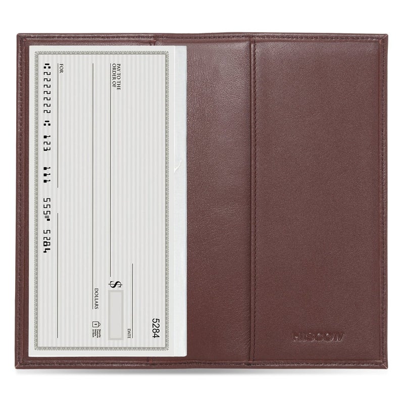 HISCOW Minimalist Leather Checkbook Cover for Men Women Italian Calfskin Brown - Image 2
